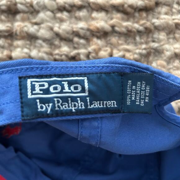 Polo Ralph Lauren Classic Cotton Dad Hat – Blue/Red – Leather Strap – Unisex - Picture 5 of 7